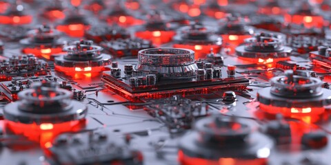 Futuristic Tech Red LED Circuit Board High Res 3D Render