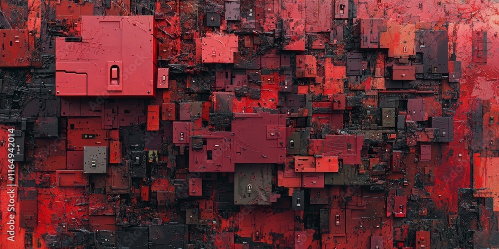 Poster abstract red black 3d blocks digital chaos texture