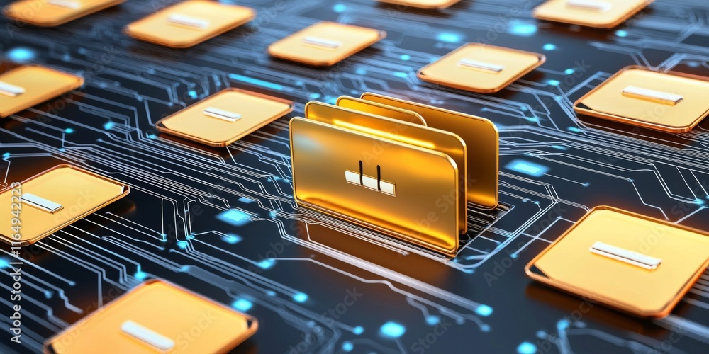 Poster secure data gold files on circuit board digital security cyber protection
