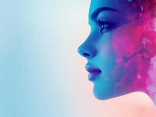 A stylized profile of a woman with colorful smoke effects, emphasizing beauty and creativity.