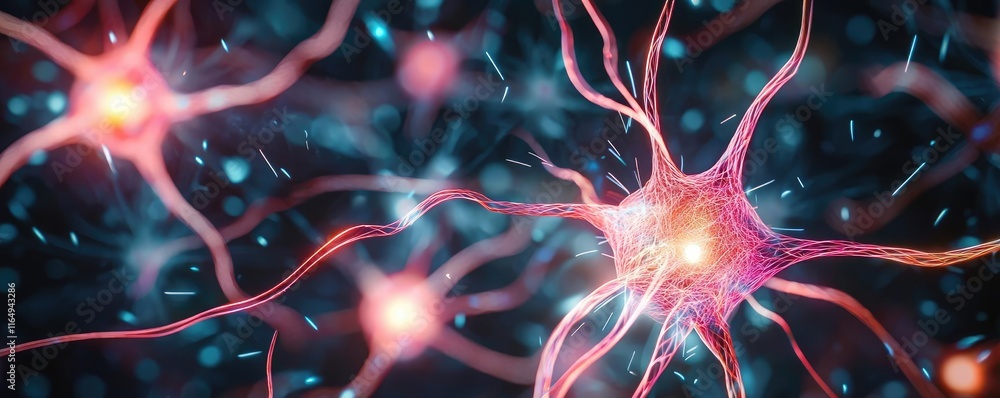 Poster fireworks abstract background concept. illustration of colorful neurons interacting in the brain's n