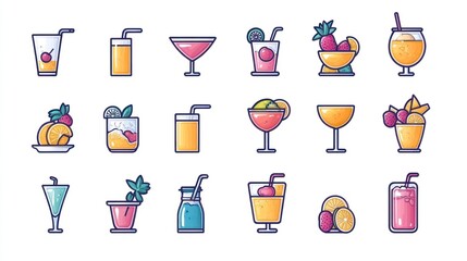 Collection of Colorful Summer Cocktails and Drinks