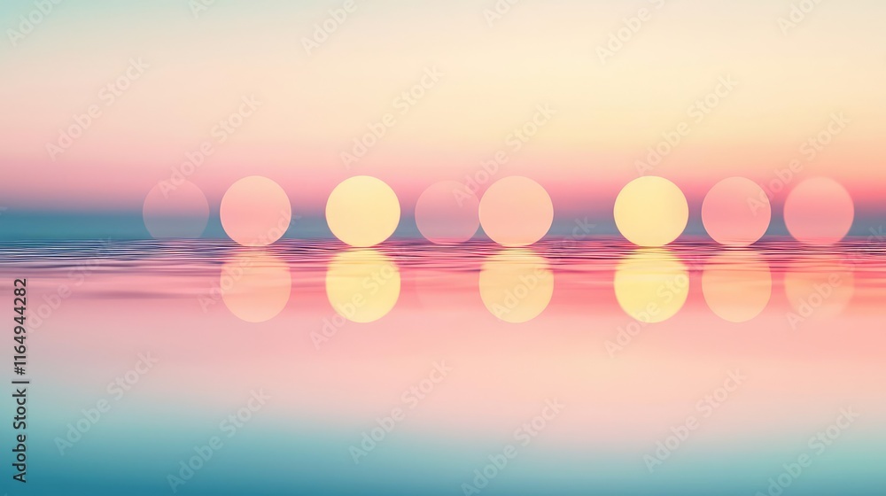 Poster circles abstract background idea. a serene reflection with soft, colorful bokeh lights over calm wat