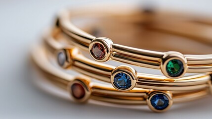 Naklejka premium A close-up of luxurious gold bracelets adorned with gemstones, styled for high-end appeal