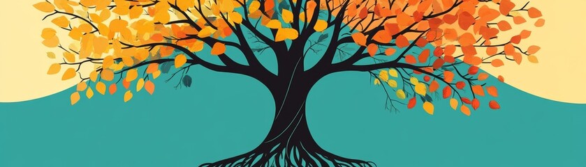 Vibrant Autumn Tree with Colorful Leaves Against a Soft Background