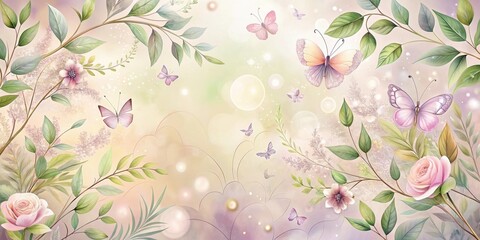 Whimsical Floral and Butterfly Design Featuring Delicate Pastel Hues and Soft, Dreamy Lighting Effects