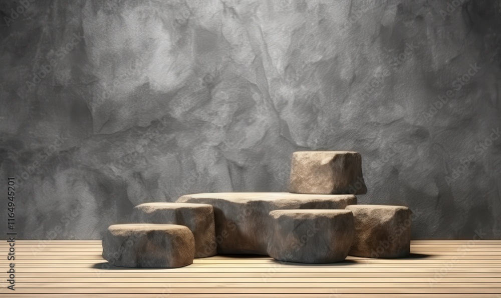 Aufkleber natural rock formation on podium surface in studio environment with smooth backdrop and texture idea