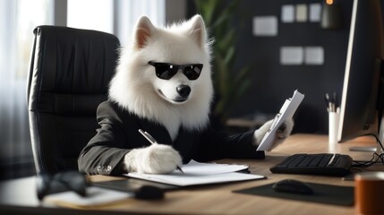 A Dog in a Suit Signing Important Papers