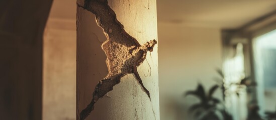 Cracked interior pillar highlighting potential structural issues and the importance of timely home repairs for safety and integrity.