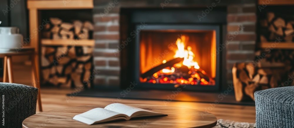 Aufkleber modern cozy interior with fireplace creating a warm inviting atmosphere ideal for relaxation and com