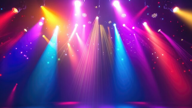 Vibrant Stage Lights Displaying Colorful Prism Beams for Circus or Entertainment Events