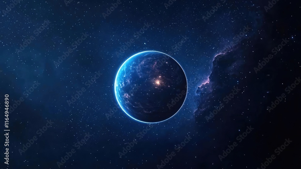 Poster cosmic abstract background concept. vivid representation of an alien planet surrounded by cosmic bea