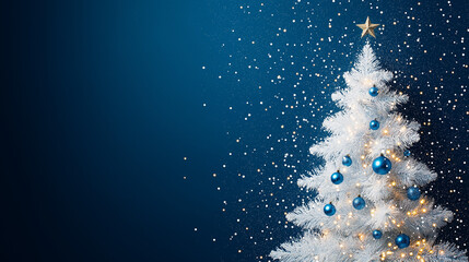 Winter Wonderland: White Christmas Tree with Blue Ornaments 