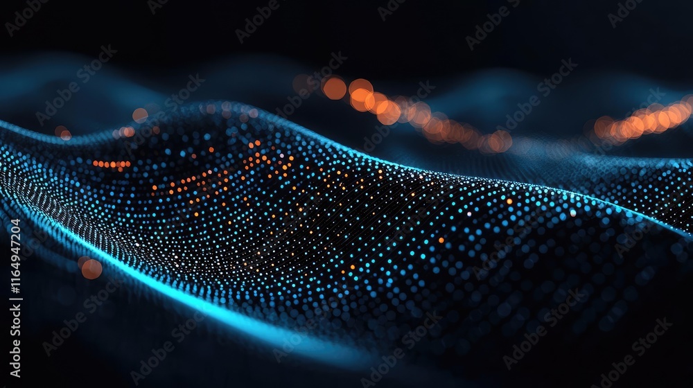 Poster cosmic abstract background concept. abstract digital waves in blue and orange tones, representing mo