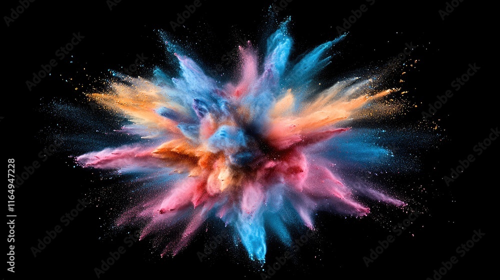 Aufkleber vibrant colorful powder burst creating dynamic abstract texture against dark background