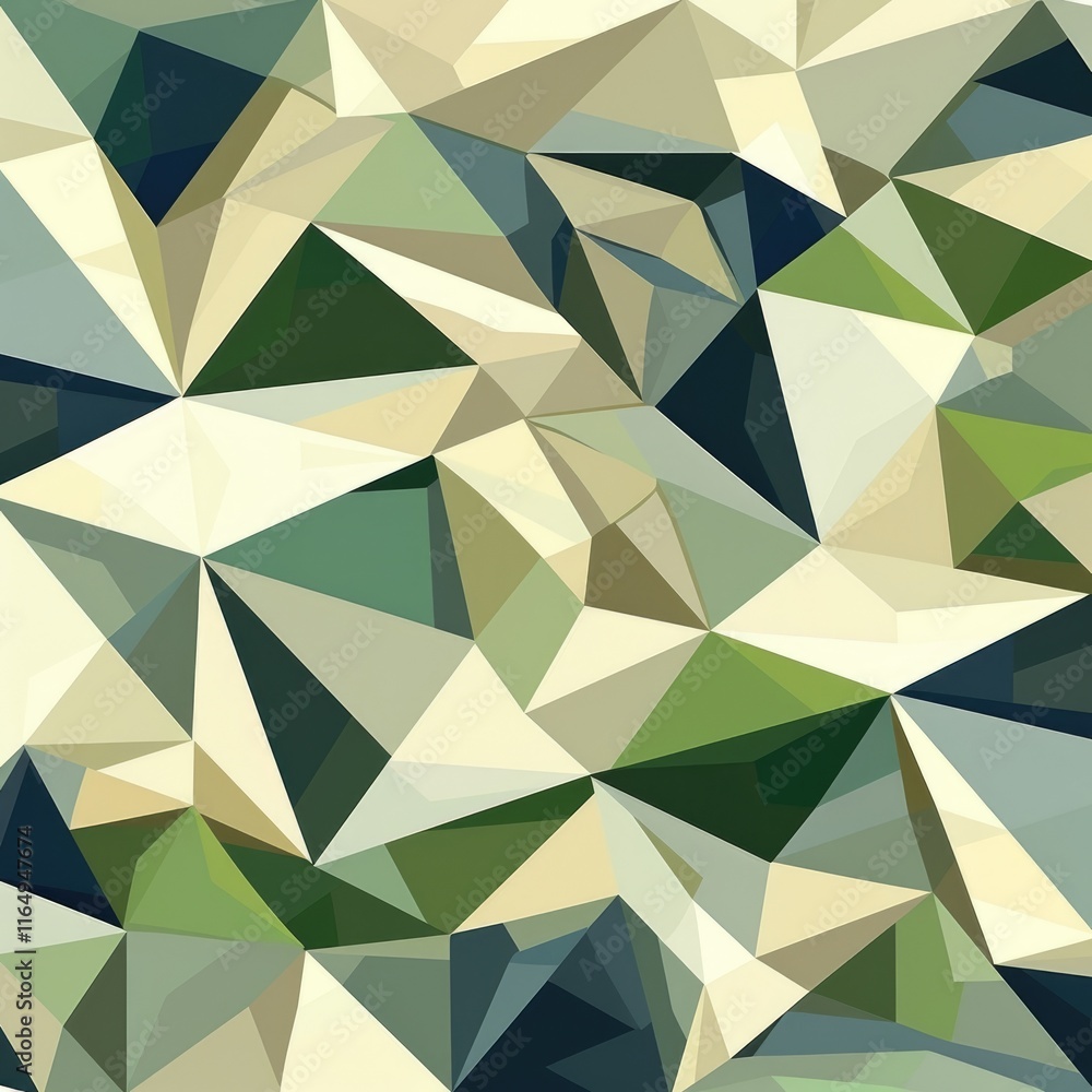 Aufkleber a geometric abstract pattern featuring various shades of green and beige in a triangular design.