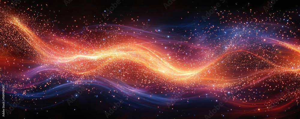 Poster fireworks abstract background concept. vibrant abstract light waves with glowing particles in a mesm