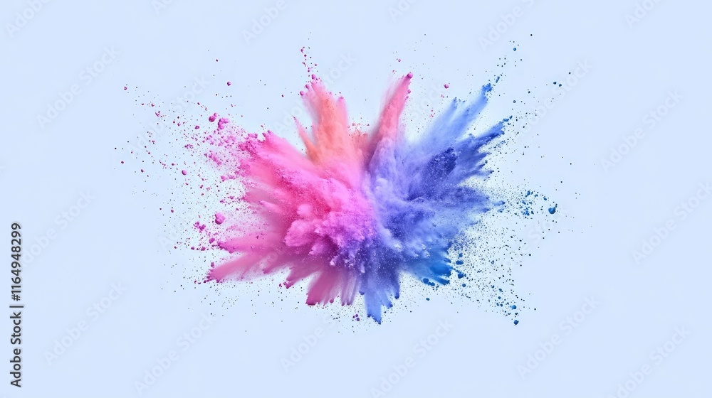 Poster vibrant color powder explosion creating a dynamic splash effect against a light blue background for 