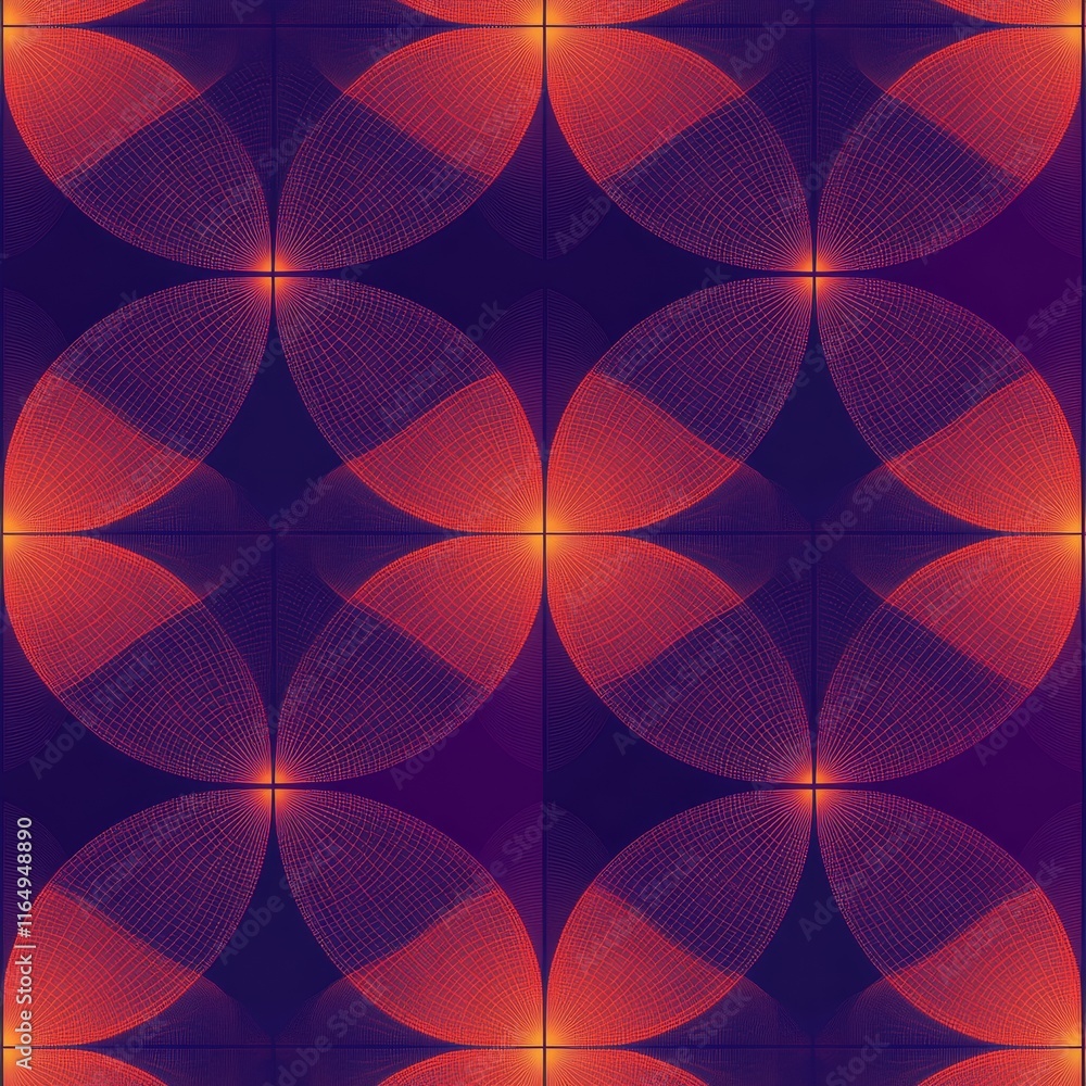 Aufkleber Abstract geometric seamless pattern with overlapping circles in red and purple gradient.