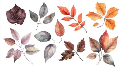 Fototapeta premium Watercolor Autumn Leaves Collection