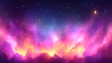 Vibrant Nebula Cosmic Landscape With Stars And Glowing Clouds