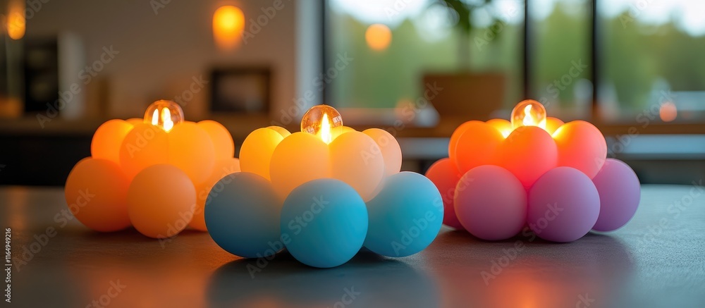 Aufkleber colorful bubble candles glowing softly on a grey table creating a warm and inviting atmosphere for r