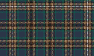 Plaid fabric pattern, blue, yellow, green, white, seamless lattice cross lines pattern for textiles, and for designing clothes, skirts or decorative fabrics. Vector illustration.