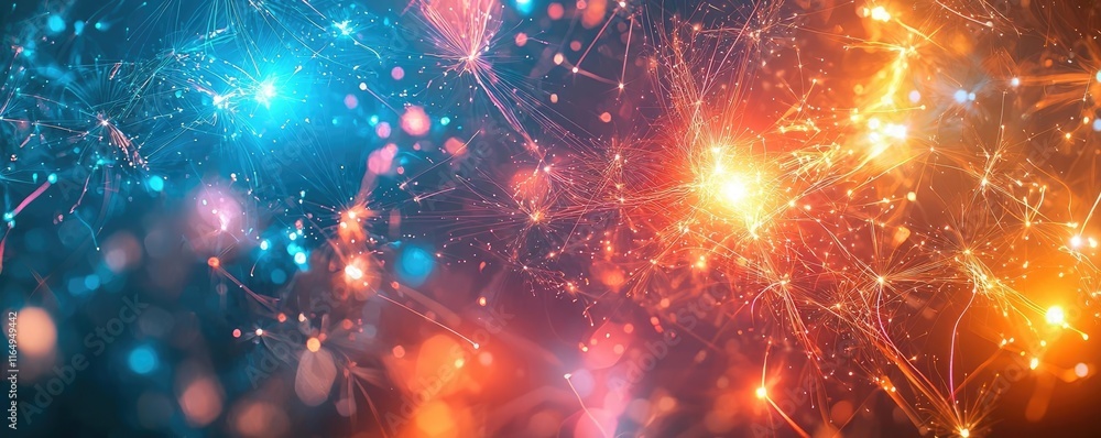 Aufkleber fireworks abstract background concept. vibrant abstract digital background with glowing particles an