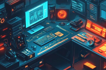 Futuristic Tech Workspace with Advanced Gadgets