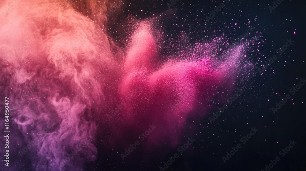 Poster vibrant colorful powder burst abstract art on dark background with soft and dynamic swirls