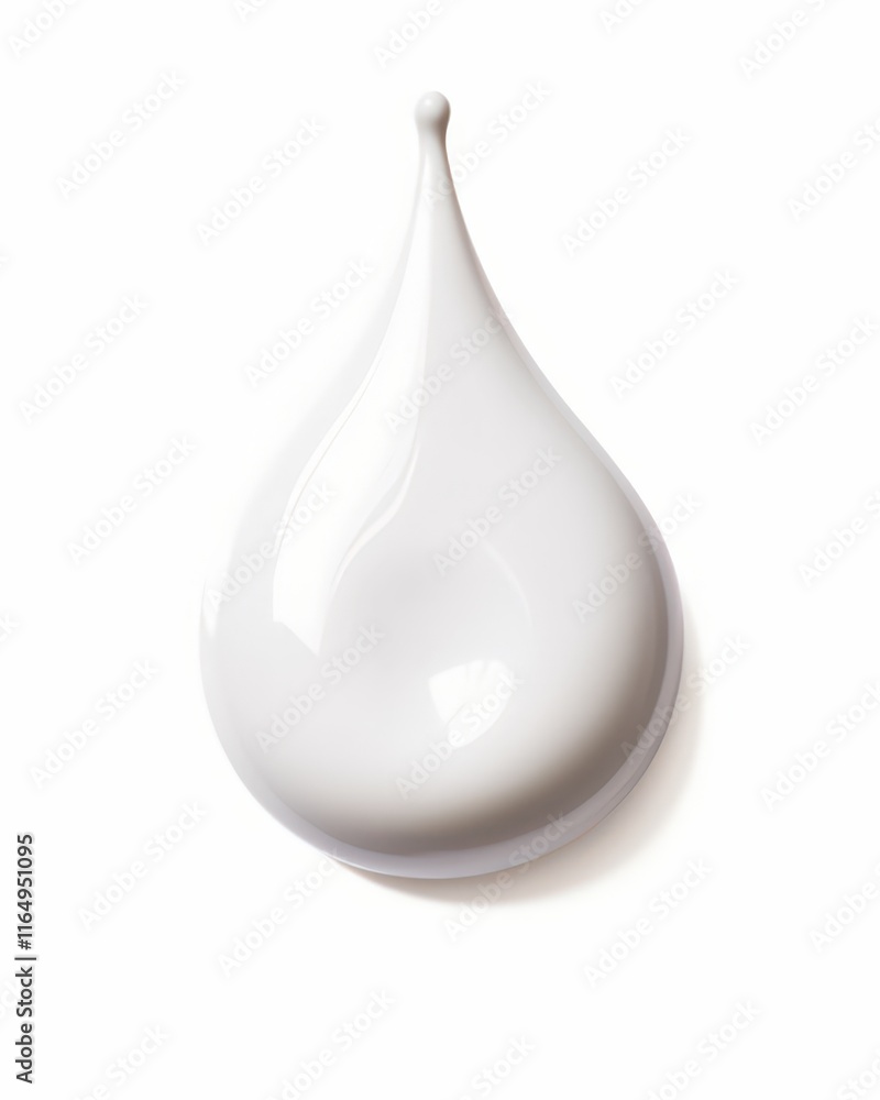 Poster isolated close-up image of a white milk drop on a clean white background with a smooth curved surfac