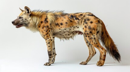 Obraz premium A side profile of a spotted hyena showcasing its distinctive fur and posture.