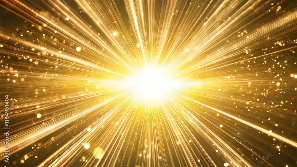 Poster golden burst of radiant light and sparkling rays creating explosive effect