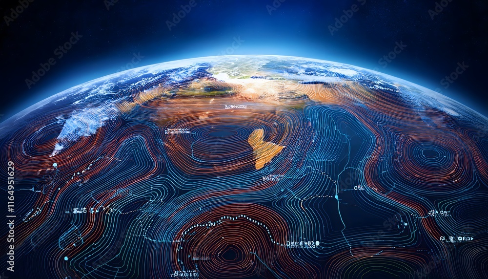 Wall mural global wind patterns earth s atmosphere climate change weather map science technology data