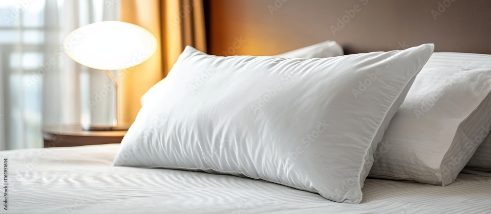 Poster modern bedroom featuring a cozy pillow and elegant lamp creating a warm inviting atmosphere with nea
