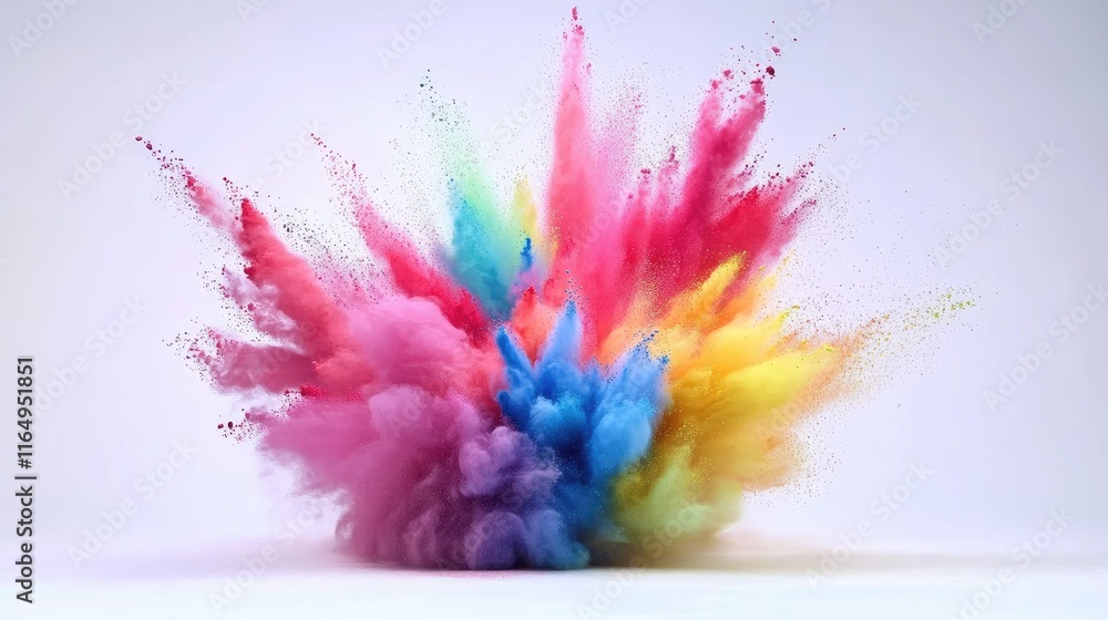Poster vibrant powder paint explosion on white background showcasing a stunning array of colors in dynamic 
