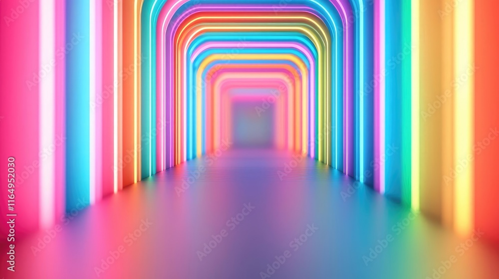 Poster circles abstract background idea. vibrant neon tunnel with colorful glowing lights creating an immer