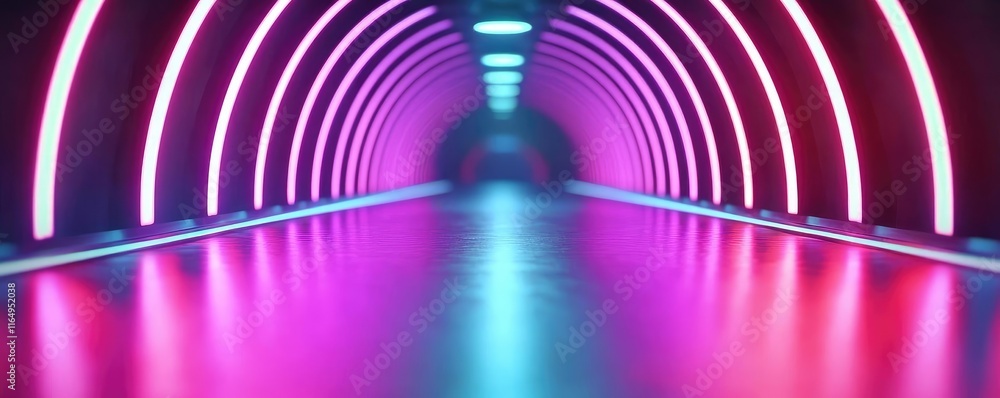 Aufkleber circles abstract background idea. futuristic illuminated tunnel with colorful neon lights and glossy