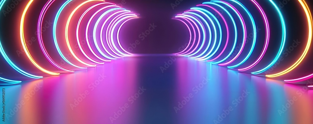 Poster circles abstract background idea. vibrant neon tunnel with colorful lights, creating a futuristic am