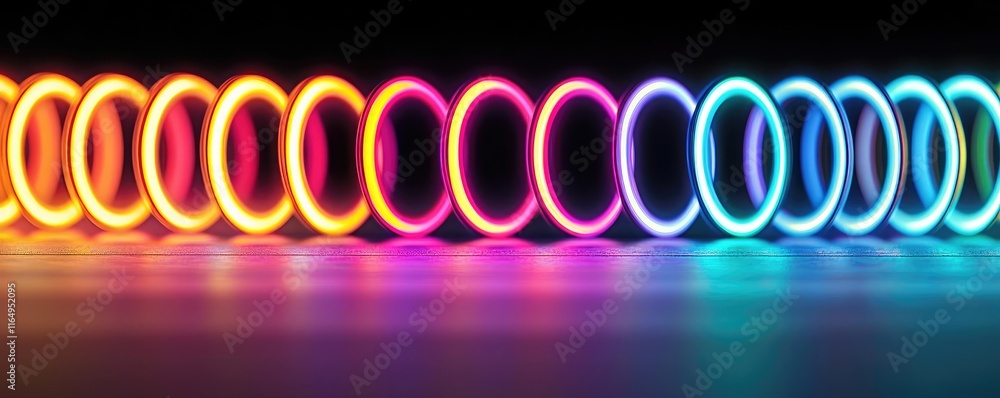 Poster circles abstract background idea. vibrant neon rings illuminated with colorful light in a dynamic ar