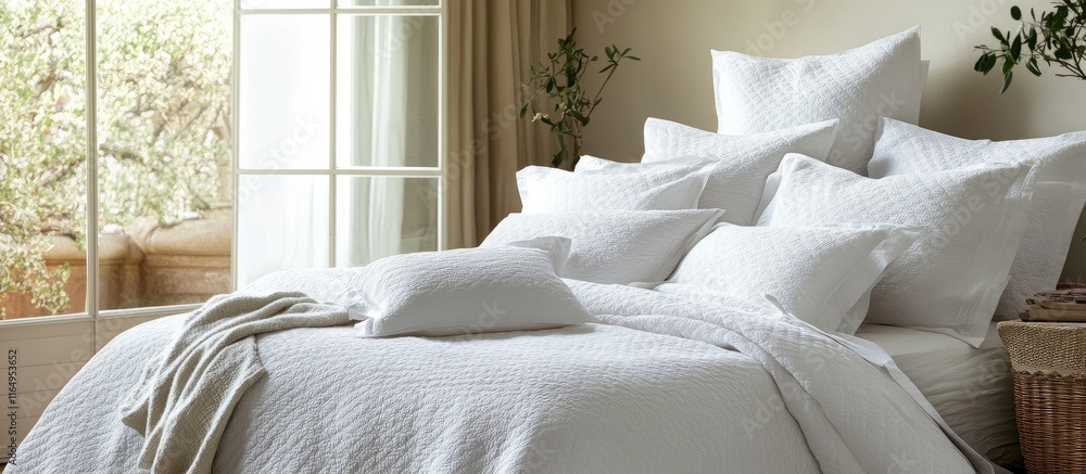 Poster cozy bedroom with plush bed covered in soft pillows creating a serene atmosphere for relaxation and 