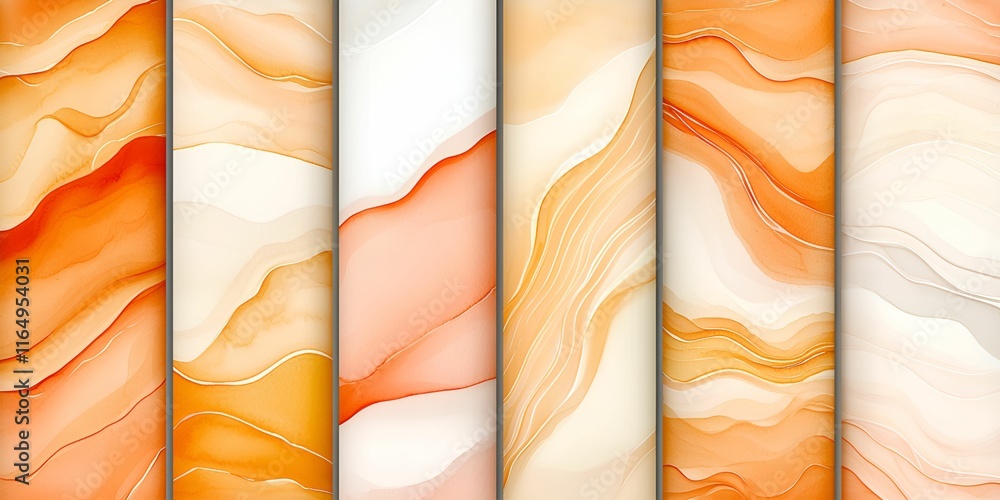 Poster rustic boho watercolor backdrop concept. abstract orange and white marble patterns with fluid design