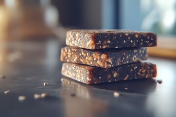 Stacked Protein Bars Neatly Arranged on Table