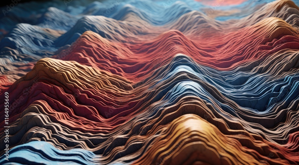 Aufkleber abstract representation of layered terrain with vibrant colors and flowing shapes.