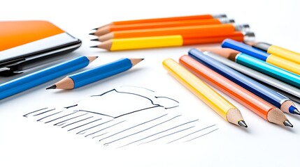Obraz premium Colorful Pencils Sketch on White Background