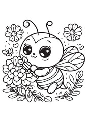 coloring book cute bee take the flower