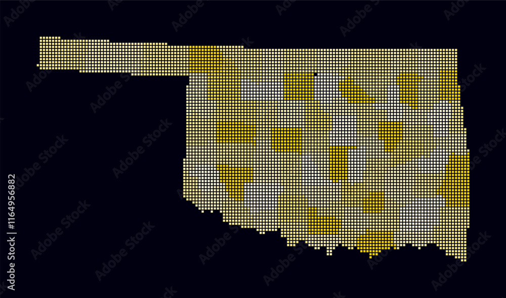 Poster oklahoma dotted map. digital style map of the state on a dark background. oklahoma shape with square