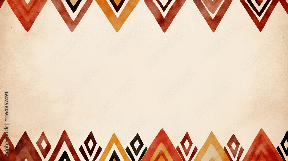 Poster rustic boho watercolor backdrop concept. abstract geometric pattern with warm tones and a textured b