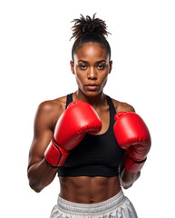Portrait of a young African American female boxer, isolated background