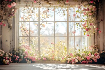 Fototapeta premium Background wedding with flowers around generative AI